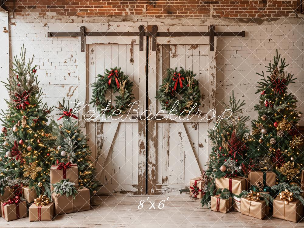 Kate Christmas White Shabby Barn Door Backdrop Designed by Emetselch - Image 13