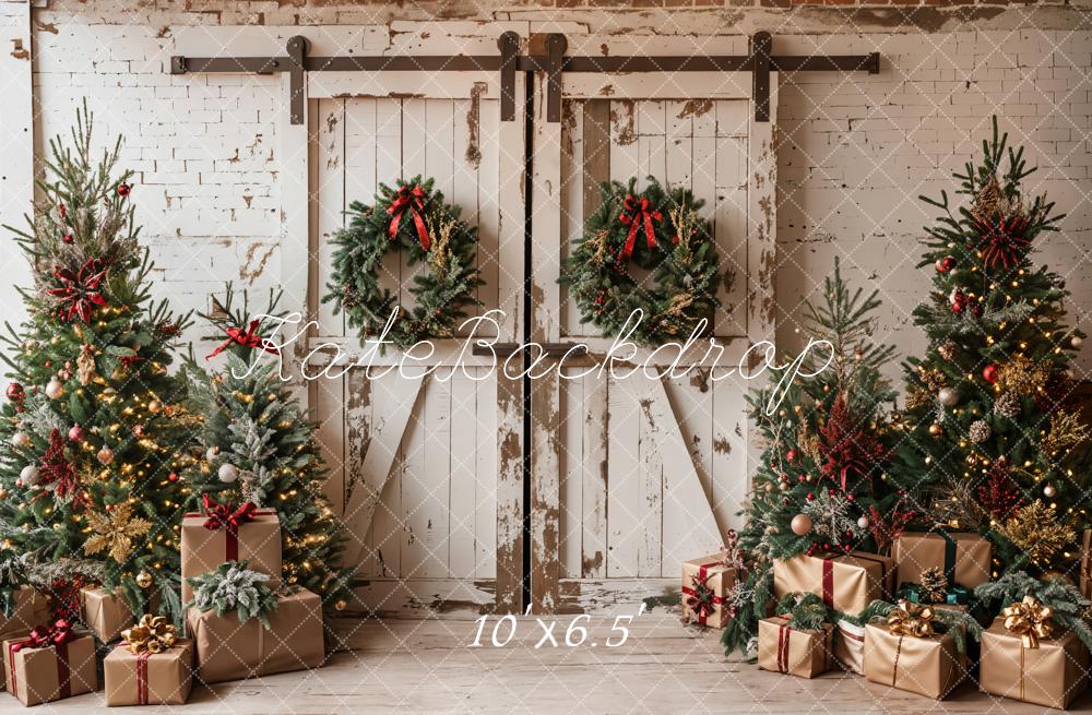Kate Christmas White Shabby Barn Door Backdrop Designed by Emetselch - Image 14