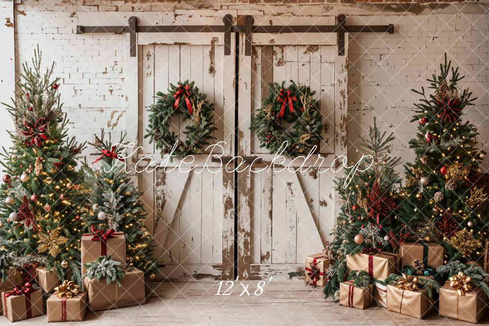 Kate Christmas White Shabby Barn Door Backdrop Designed by Emetselch - Image 16
