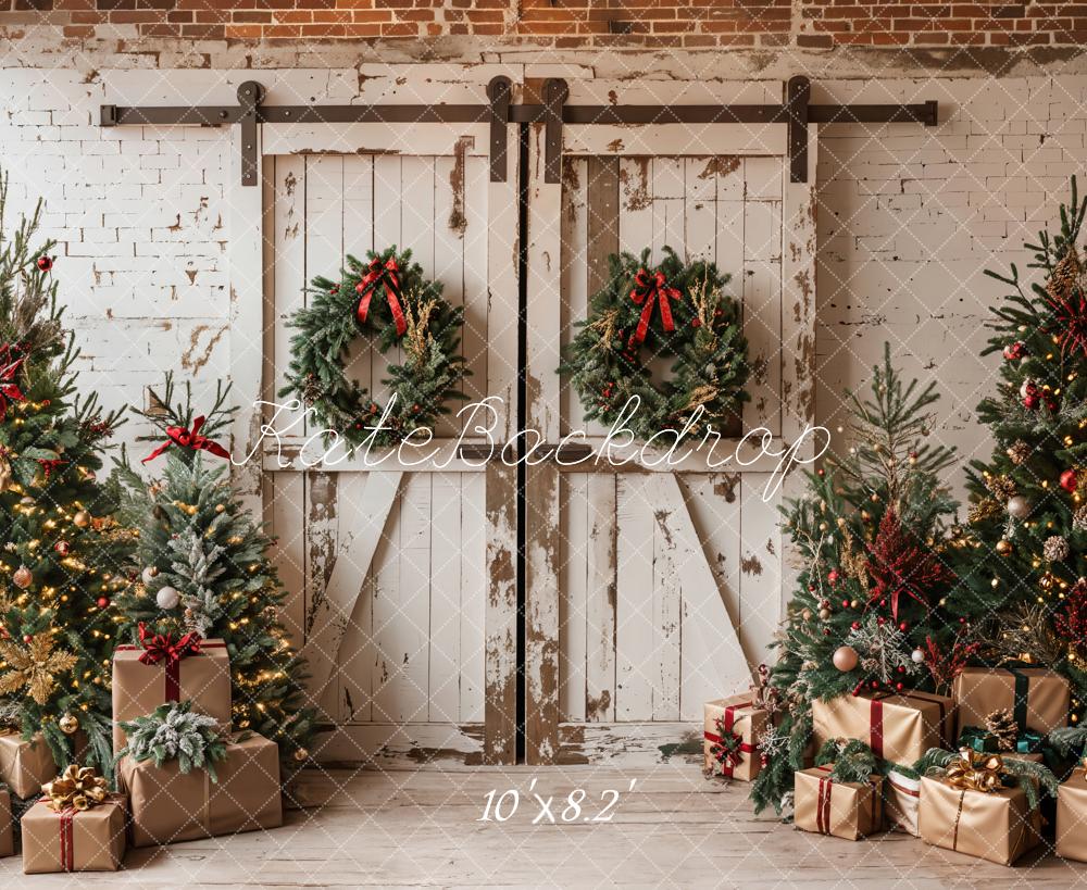 Kate Christmas White Shabby Barn Door Backdrop Designed by Emetselch - Image 15