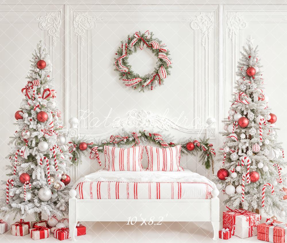 Kate Christmas White Trees Candy Cane Fleece Backdrop Designed by Emetselch - Image 3