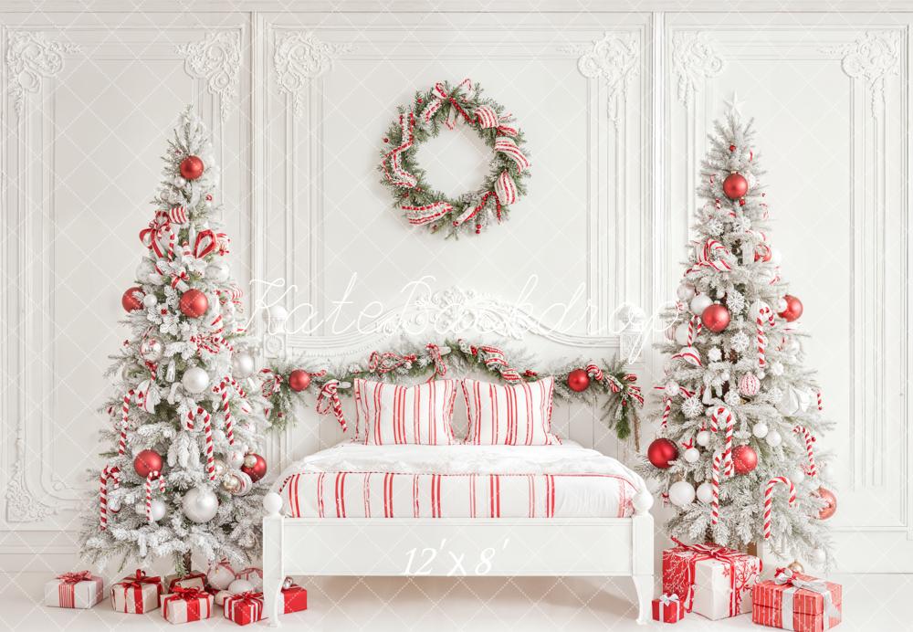 Kate Christmas White Trees Candy Cane Fleece Backdrop Designed by Emetselch - Image 4
