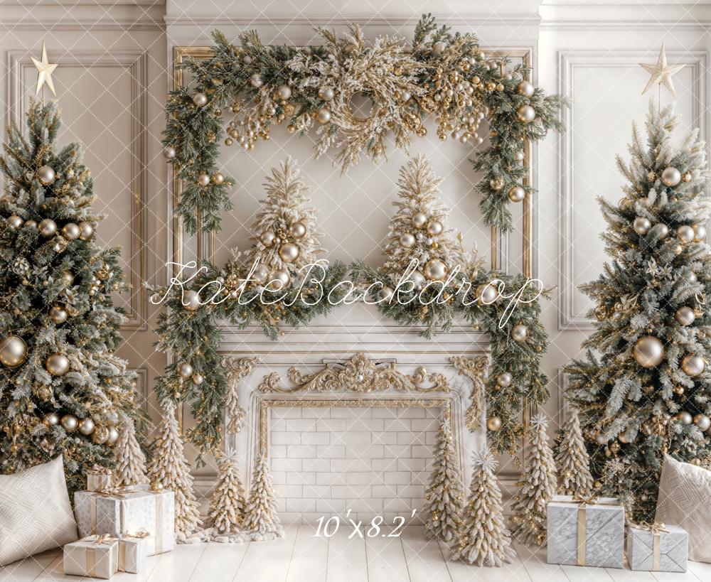 Kate Christmas White Vintage Brick Fireplace Backdrop Designed by Emetselch - Image 10