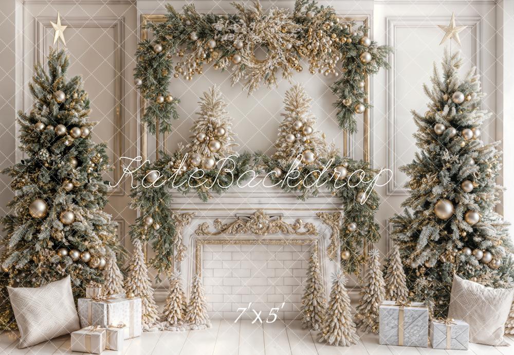 Kate Christmas White Vintage Brick Fireplace Backdrop Designed by Emetselch - Image 2