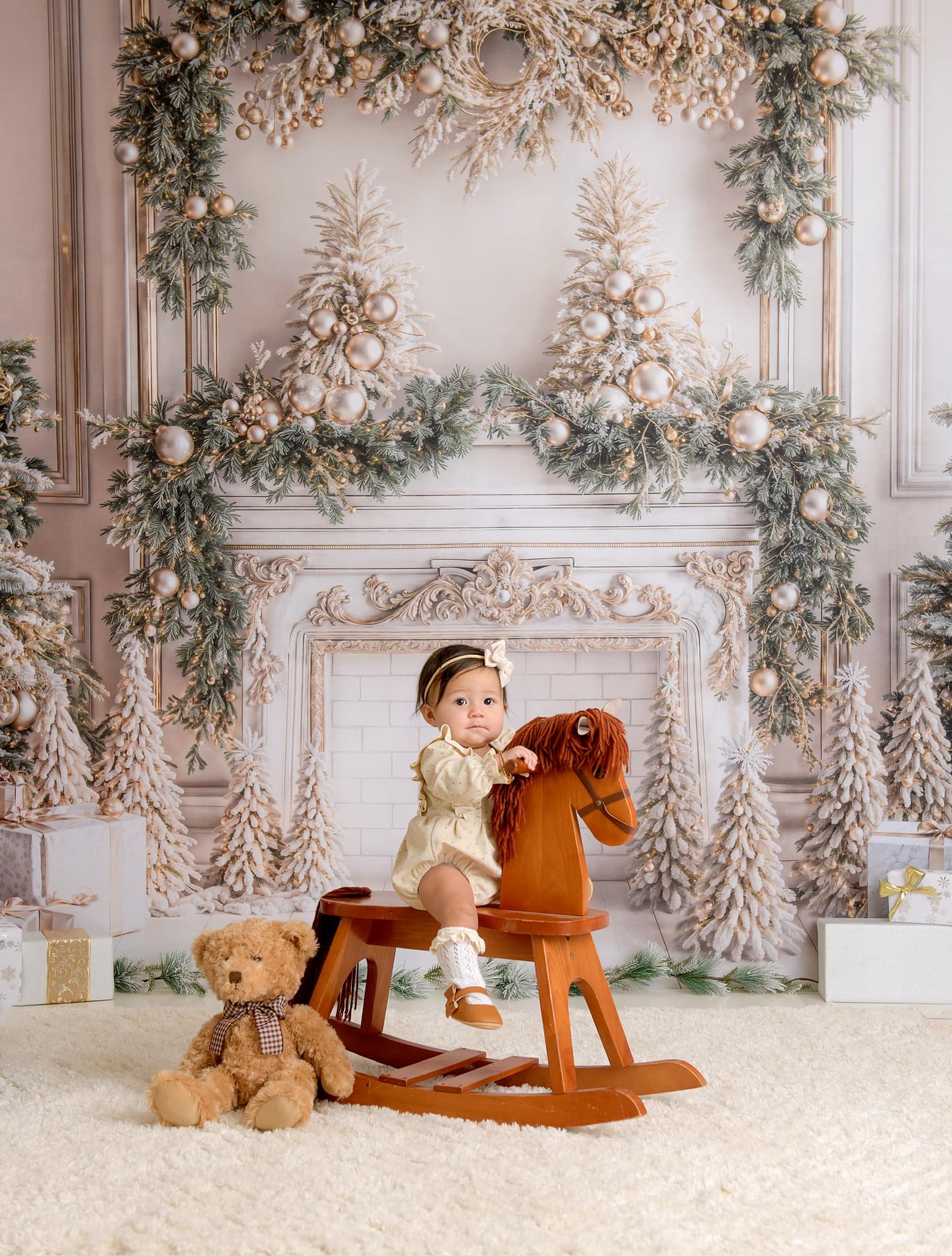 Kate Christmas White Vintage Brick Fireplace Backdrop Designed by Emetselch - Image 5