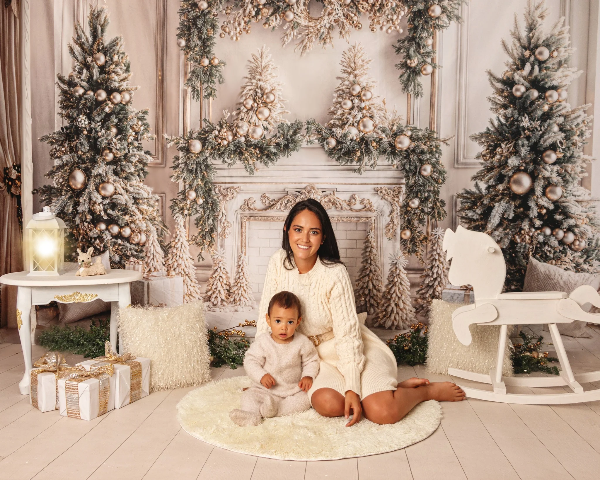 Kate Christmas White Vintage Brick Fireplace Backdrop Designed by Emetselch - Image 6
