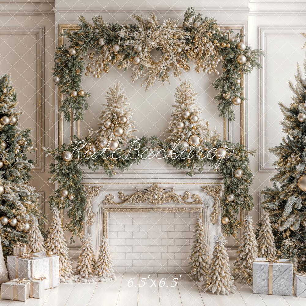 Kate Christmas White Vintage Brick Fireplace Backdrop Designed by Emetselch - Image 7