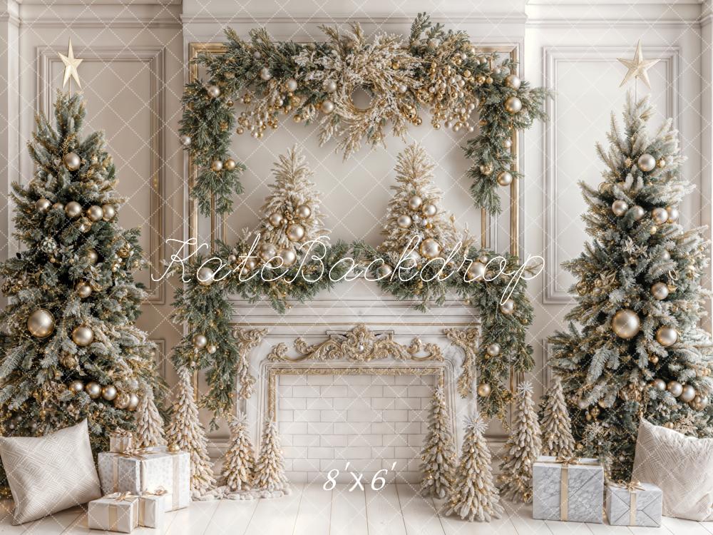 Kate Christmas White Vintage Brick Fireplace Backdrop Designed by Emetselch - Image 8