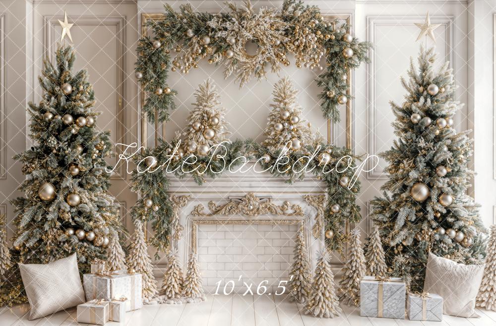 Kate Christmas White Vintage Brick Fireplace Backdrop Designed by Emetselch - Image 9