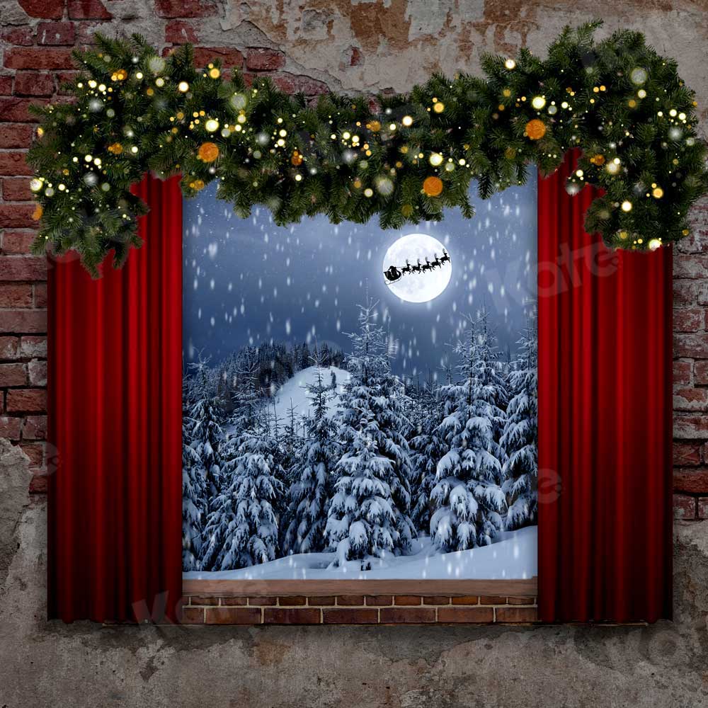 Kate Christmas Window Backdrop Santa and Sleigh for Photography - Image 2