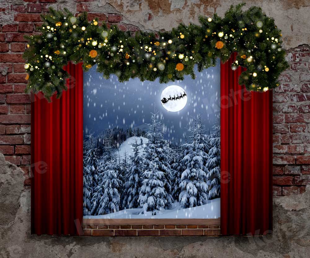 Kate Christmas Window Backdrop Santa and Sleigh for Photography - Image 3