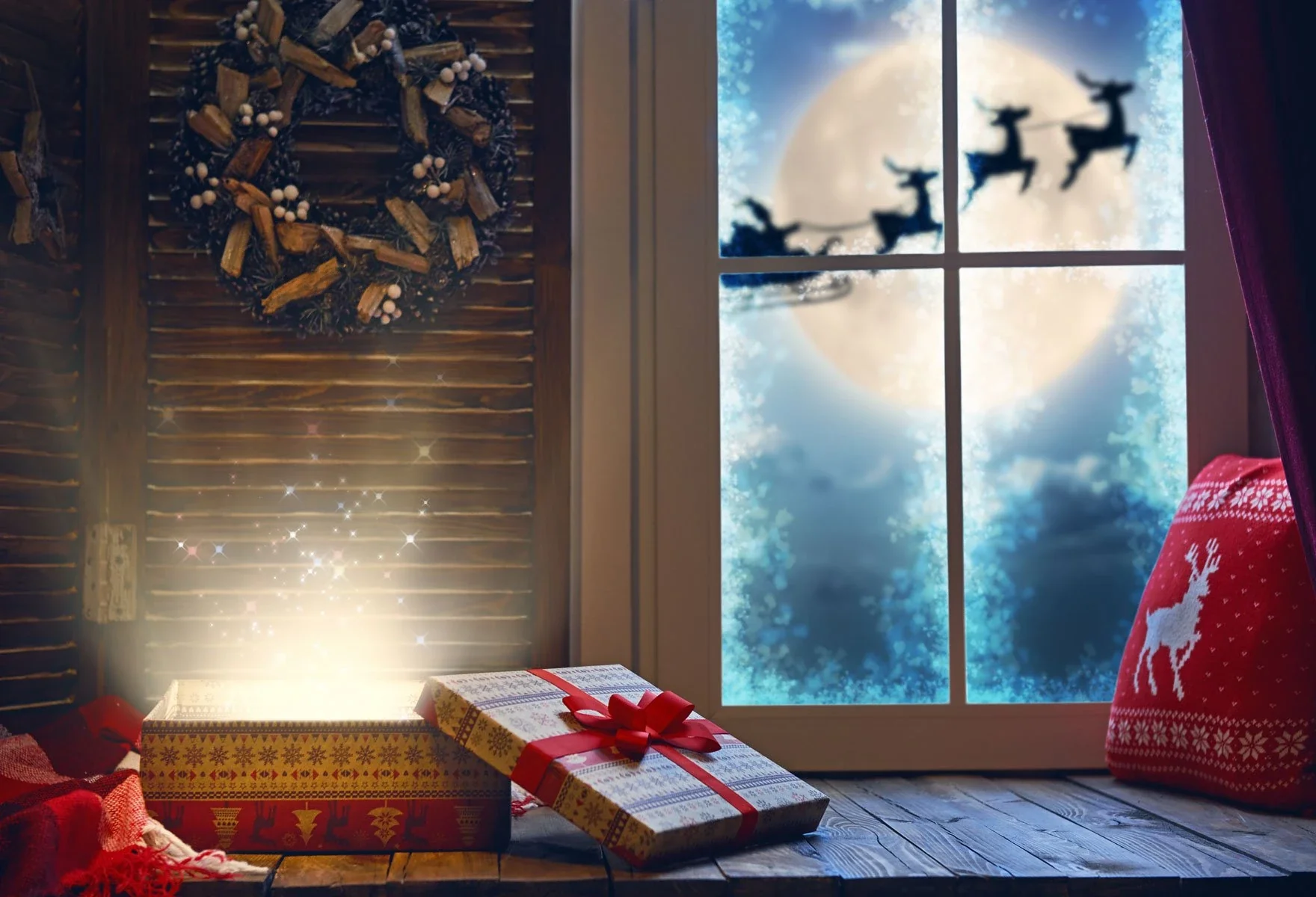 Kate Christmas Moon And Reindeer Outside Window Backdrops for Photography - Image 2