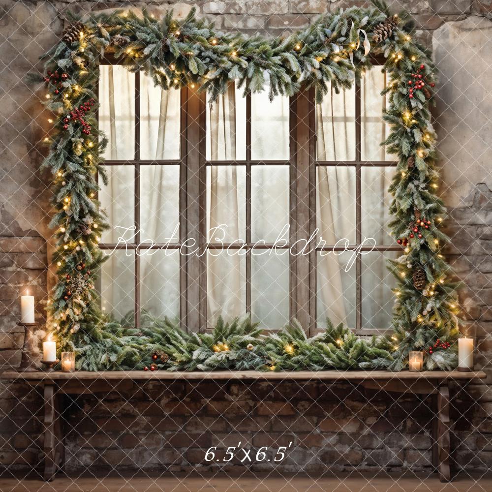 Kate Christmas Window Broken Brick Wall Backdrop Designed by Emetselch - Image 2