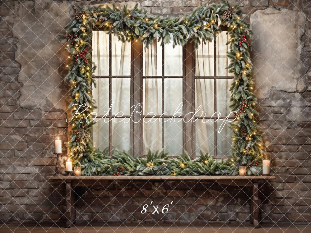 Kate Christmas Window Broken Brick Wall Backdrop Designed by Emetselch - Image 3
