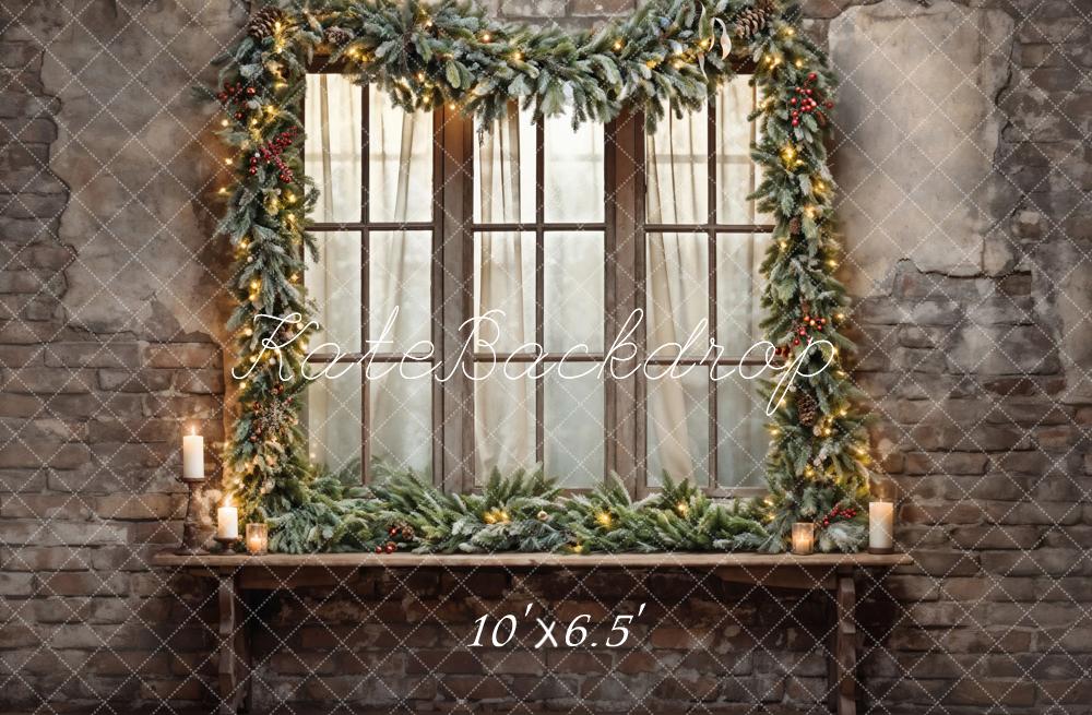 Kate Christmas Window Broken Brick Wall Backdrop Designed by Emetselch - Image 4