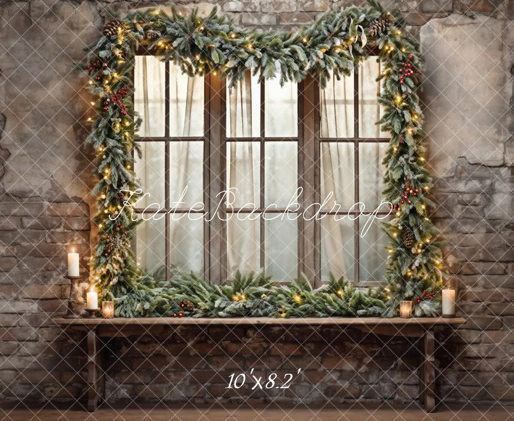 Kate Christmas Window Broken Brick Wall Backdrop Designed by Emetselch - Image 5
