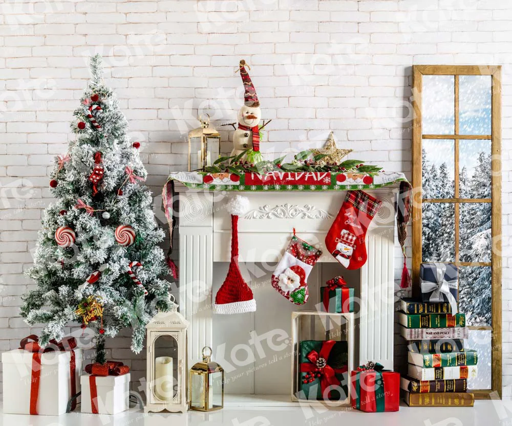 Kate Christmas Window Fireplace Backdrop Designed by Emetselch - Image 3