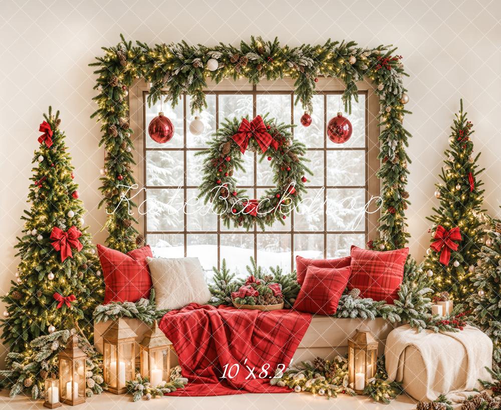 Kate Christmas Window Garland Red Blanket Backdrop Designed by Emetselch - Image 10