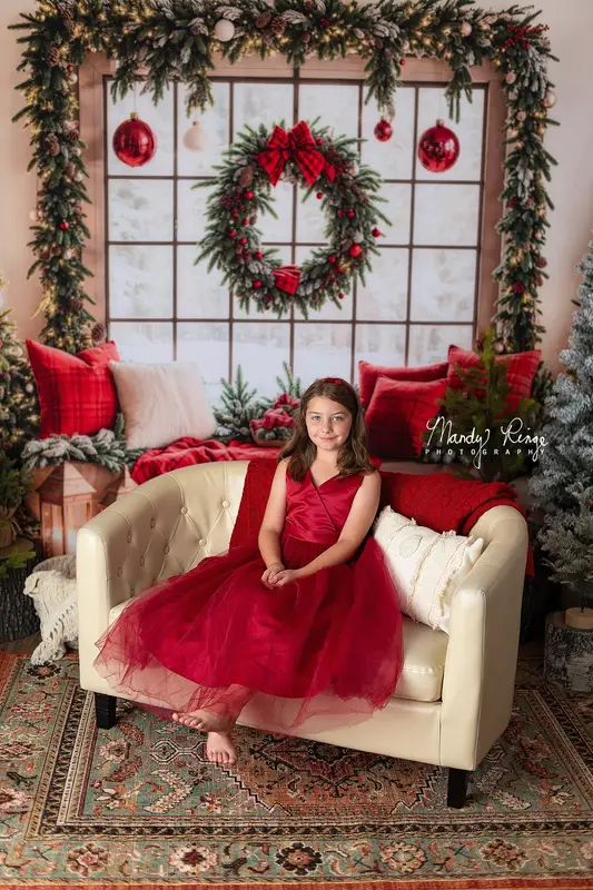 Kate Christmas Window Garland Red Blanket Backdrop Designed by Emetselch - Image 3