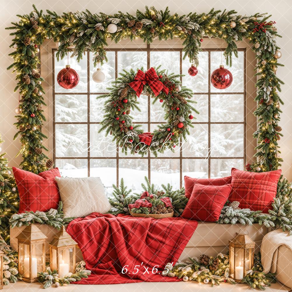 Kate Christmas Window Garland Red Blanket Backdrop Designed by Emetselch - Image 7