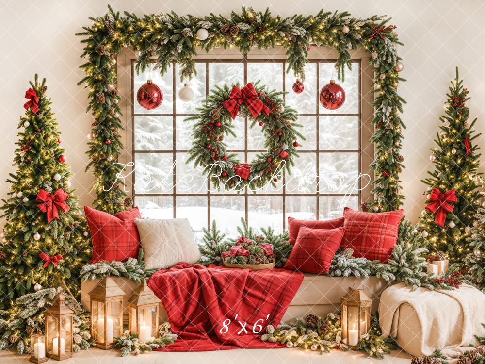 Kate Christmas Window Garland Red Blanket Backdrop Designed by Emetselch - Image 8