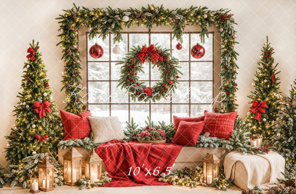 Kate Christmas Window Garland Red Blanket Backdrop Designed by Emetselch - Image 9