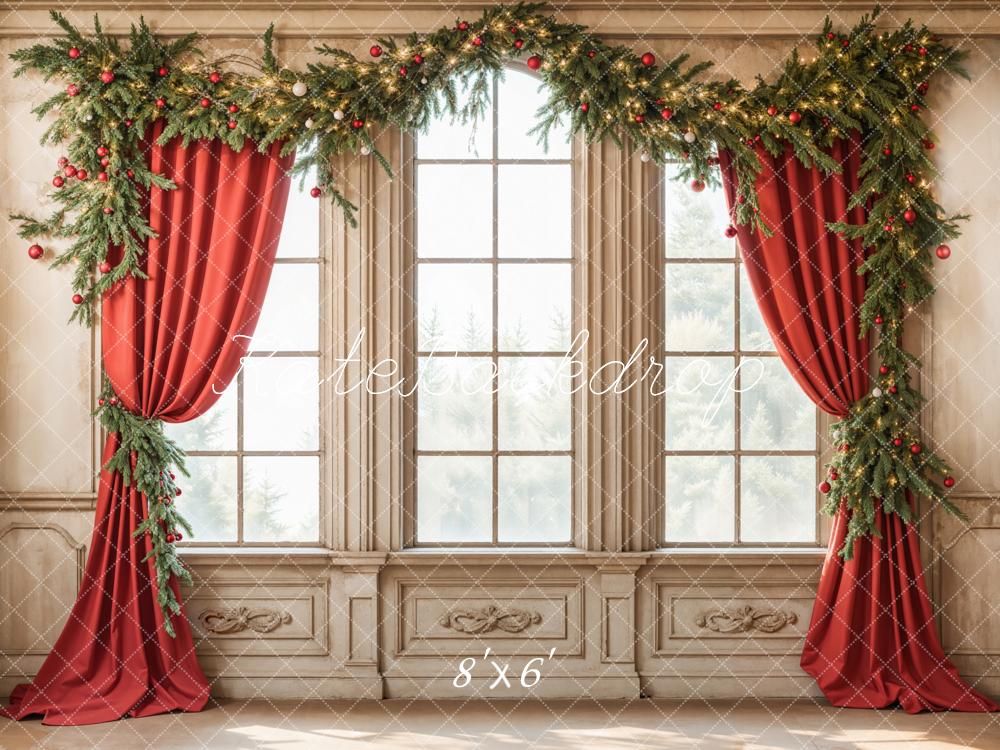 Kate Christmas Window Red Curtains Backdrop Designed by Emetselch - Image 3