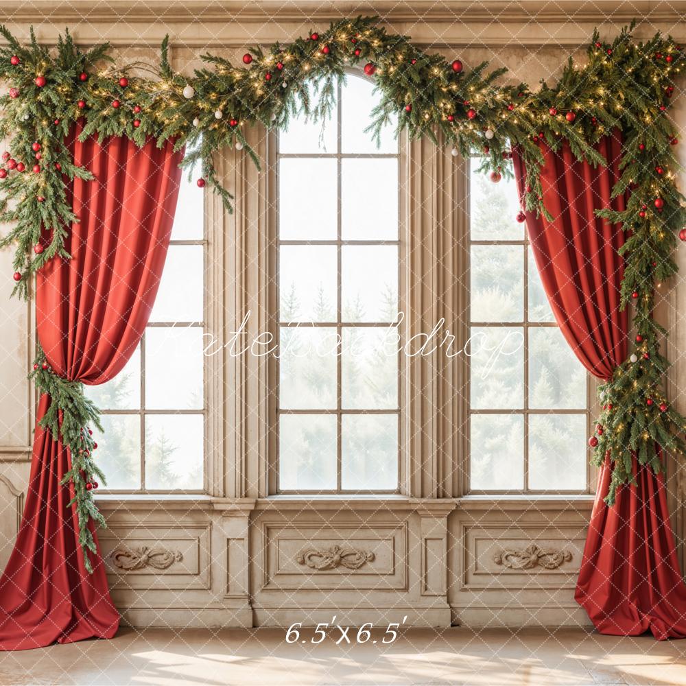 Kate Christmas Window Red Curtains Backdrop Designed by Emetselch - Image 4