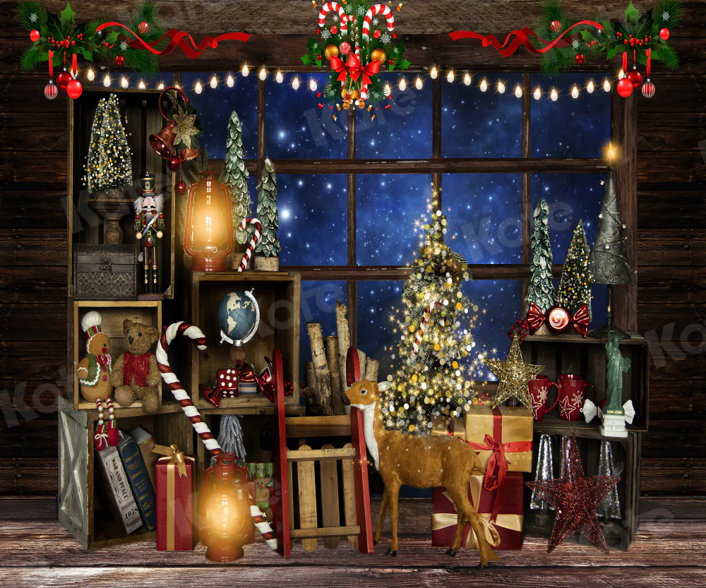 Kate Christmas Window Starry Vintage Backdrop for Photography - Image 3
