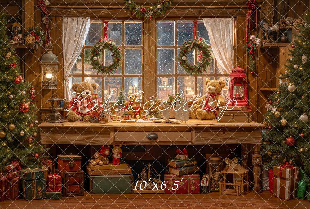 Kate Christmas Window Teddy Bears Gifts Fleece Backdrop Designed by Emetselch - Image 2