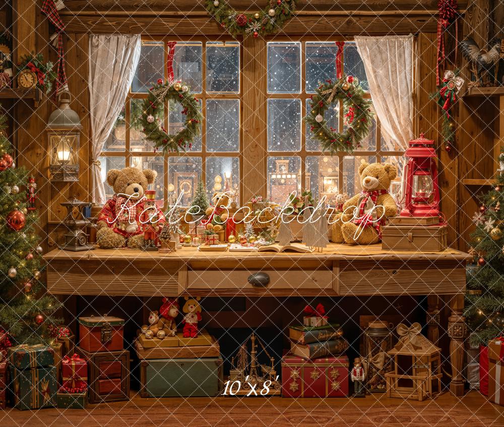 Kate Christmas Window Teddy Bears Gifts Fleece Backdrop Designed by Emetselch - Image 3