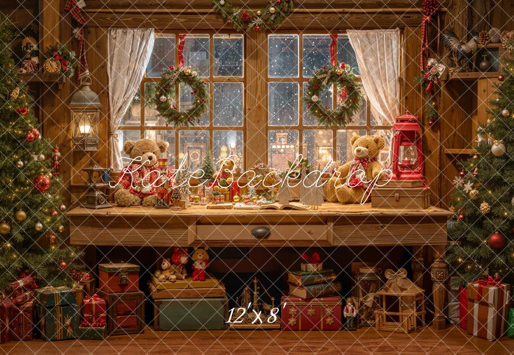 Kate Christmas Window Teddy Bears Gifts Fleece Backdrop Designed by Emetselch - Image 4
