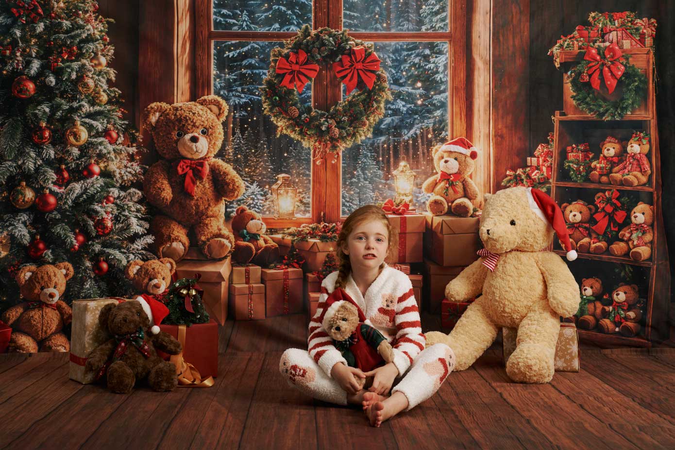Kate Christmas Window Tree Bear Backdrop Designed by Emetselch - Image 2