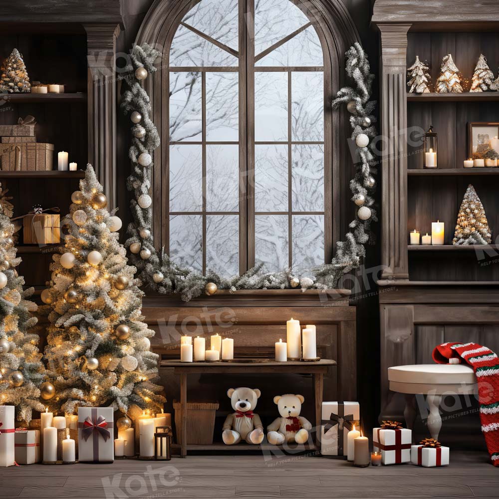 Kate Christmas Window Tree Teddy Bear Backdrop Designed by Emetselch - Image 4