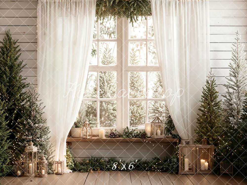 Kate Christmas Window Trees Candles White Curtains Backdrop Designed by Emetselch - Image 3