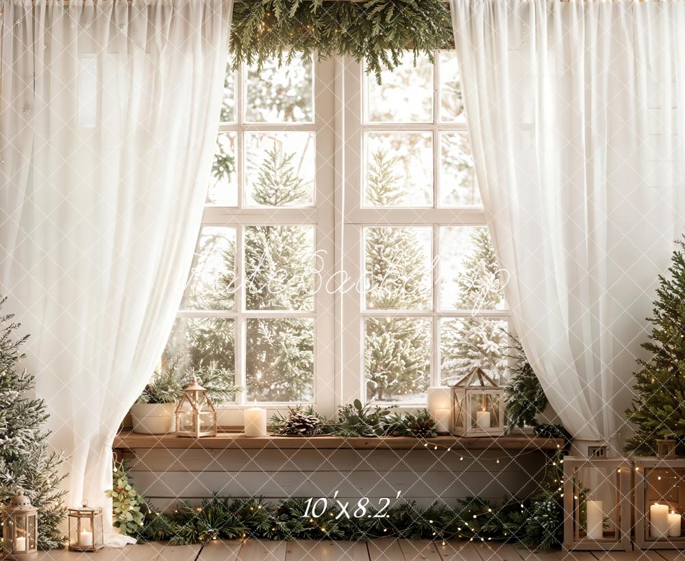 Kate Christmas Window Trees Candles White Curtains Backdrop Designed by Emetselch - Image 6