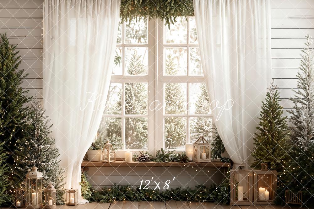 Kate Christmas Window Trees Candles White Curtains Backdrop Designed by Emetselch - Image 8