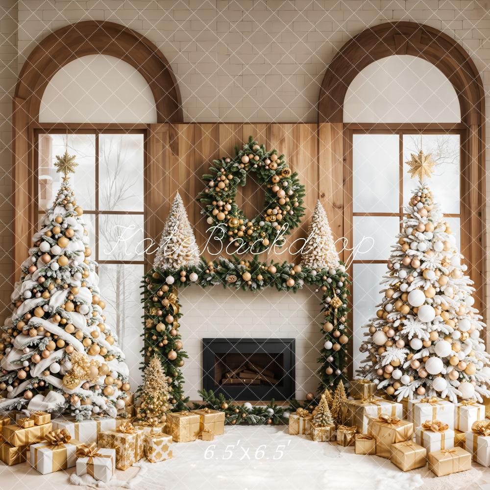 Kate Christmas Window Trees Fireplace Backdrop Designed by Emetselch - Image 2
