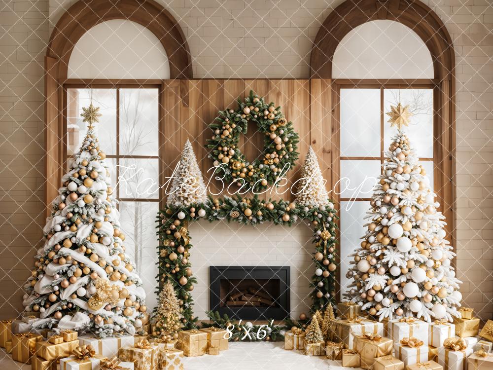 Kate Christmas Window Trees Fireplace Backdrop Designed by Emetselch - Image 3
