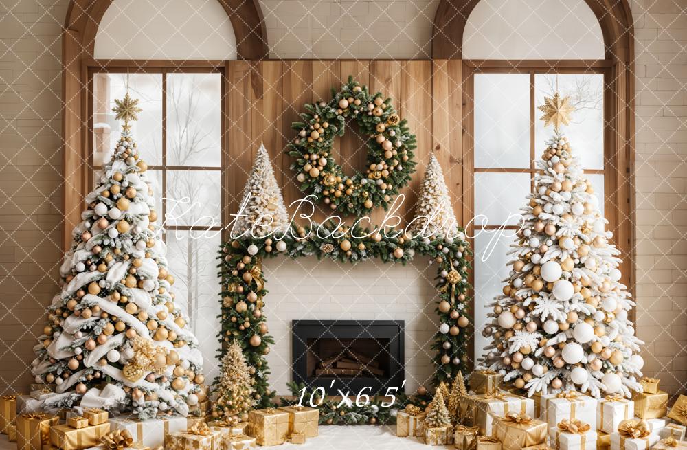 Kate Christmas Window Trees Fireplace Backdrop Designed by Emetselch - Image 4