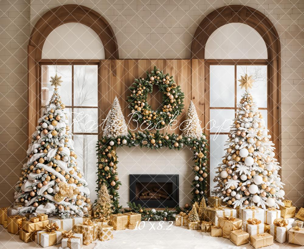 Kate Christmas Window Trees Fireplace Backdrop Designed by Emetselch - Image 5