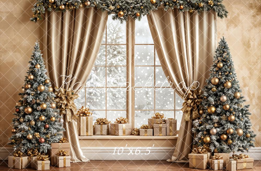 Kate Christmas Window Trees Gifts Fleece Backdrop Designed by Emetselch - Image 2