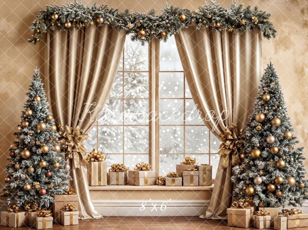 Kate Christmas Window Trees Gold Curtain Backdrop Designed by Emetselch - Image 3