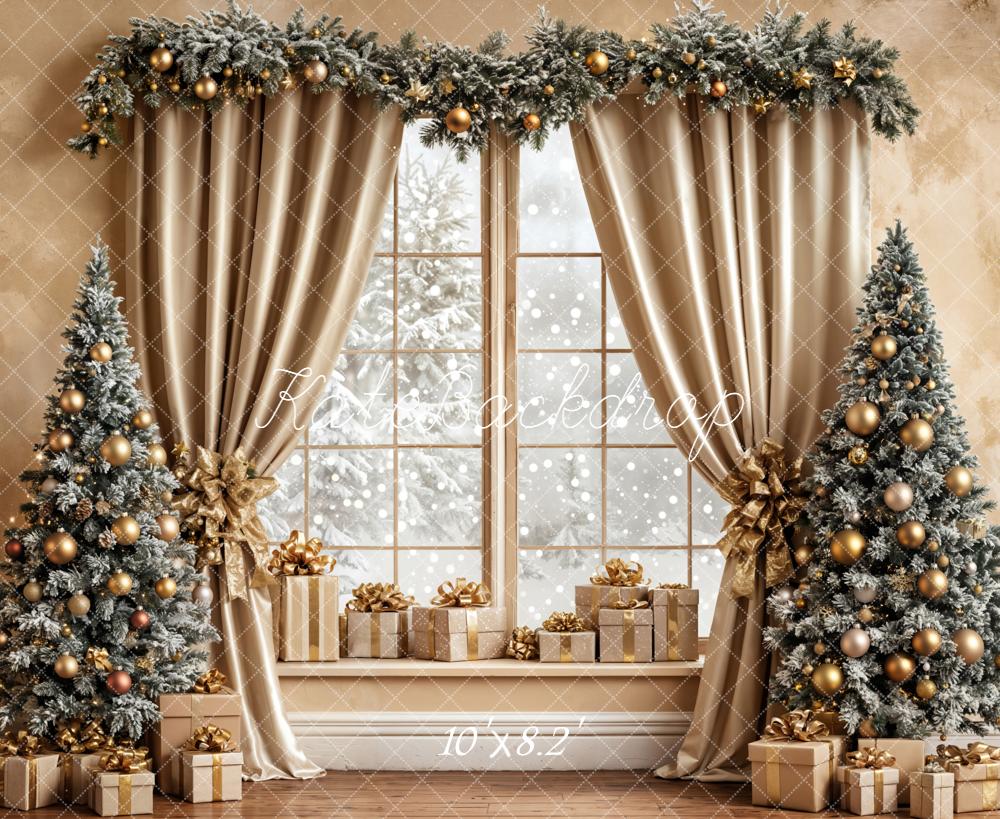 Kate Christmas Window Trees Gold Curtain Backdrop Designed by Emetselch - Image 6