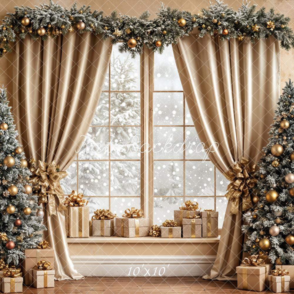 Kate Christmas Window Trees Gold Curtain Backdrop Designed by Emetselch - Image 7