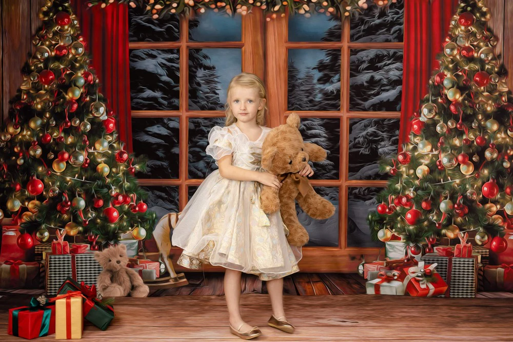 Kate Christmas Window Vintage Wood Tree Backdrop for Photography - Image 16