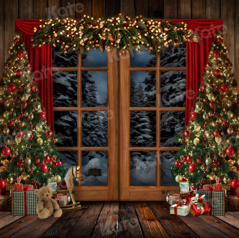 Kate Christmas Window Vintage Wood Tree Backdrop for Photography - Image 17