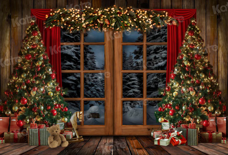 Kate Christmas Window Vintage Wood Tree Backdrop for Photography - Image 2
