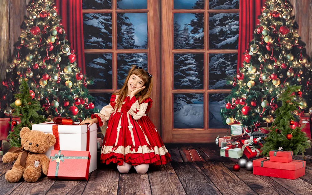 Kate Christmas Window Vintage Wood Tree Backdrop for Photography - Image 4