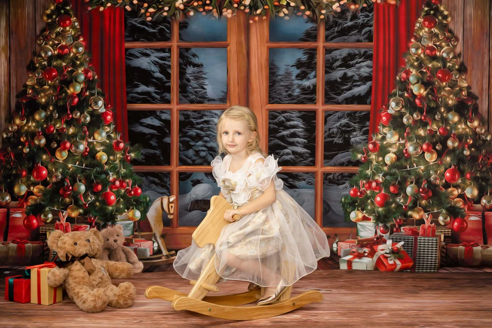 Kate Christmas Window Vintage Wood Tree Backdrop for Photography - Image 8